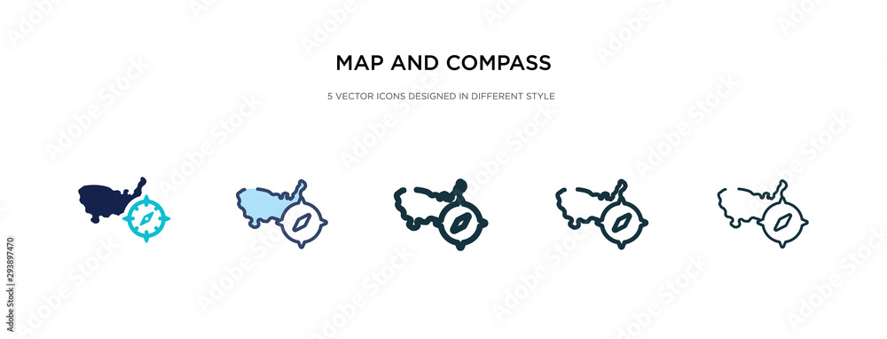 Poster map and compass icon in different style vector illustration. two colored and black map and compass v