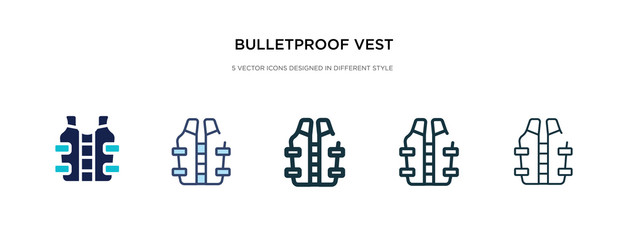Fototapeta na wymiar bulletproof vest icon in different style vector illustration. two colored and black bulletproof vest vector icons designed in filled, outline, line and stroke style can be used for web, mobile, ui