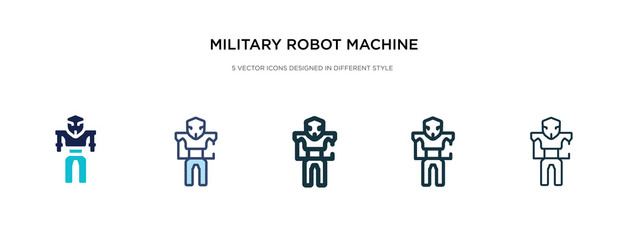 military robot machine icon in different style vector illustration. two colored and black military robot machine vector icons designed in filled, outline, line and stroke style can be used for web,