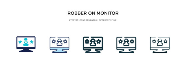 robber on monitor icon in different style vector illustration. two colored and black robber on monitor vector icons designed in filled, outline, line and stroke style can be used for web, mobile, ui