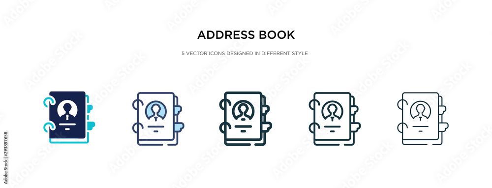 Poster address book icon in different style vector illustration. two colored and black address book vector 