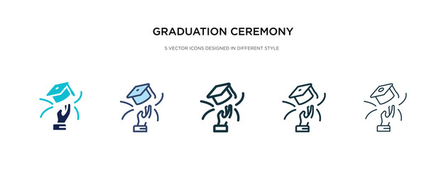 graduation ceremony icon in different style vector illustration. two colored and black graduation ceremony vector icons designed in filled, outline, line and stroke style can be used for web,