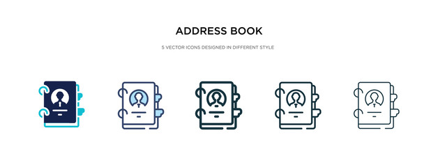 address book icon in different style vector illustration. two colored and black address book vector icons designed in filled, outline, line and stroke style can be used for web, mobile, ui