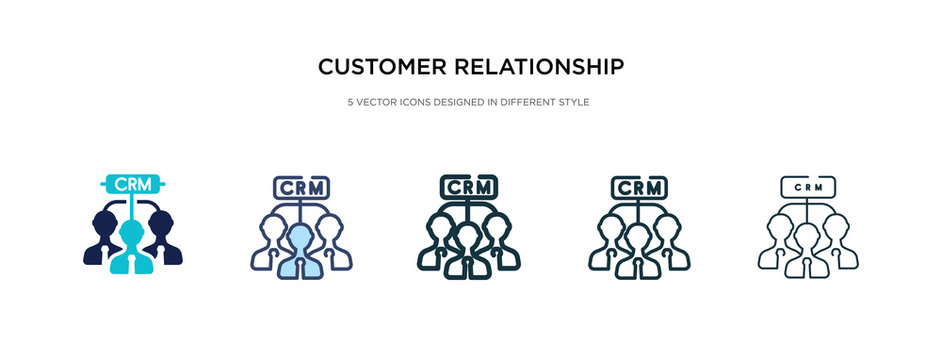 Customer Relationship Management Icon In Different Style Vector Illustration. Two Colored And Black Customer Relationship Management Vector Icons Designed In Filled, Outline, Line And Stroke Style