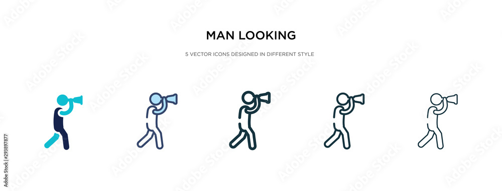 Poster man looking icon in different style vector illustration. two colored and black man looking vector ic