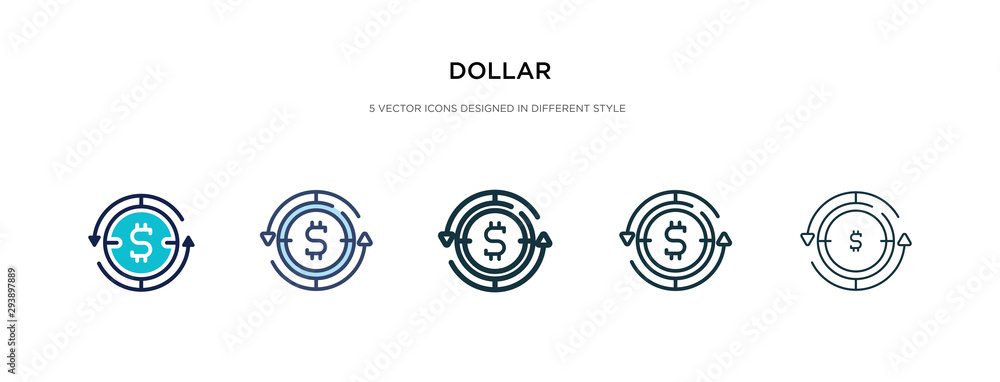 Poster dollar icon in different style vector illustration. two colored and black dollar vector icons design