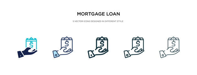 mortgage loan icon in different style vector illustration. two colored and black mortgage loan vector icons designed in filled, outline, line and stroke style can be used for web, mobile, ui