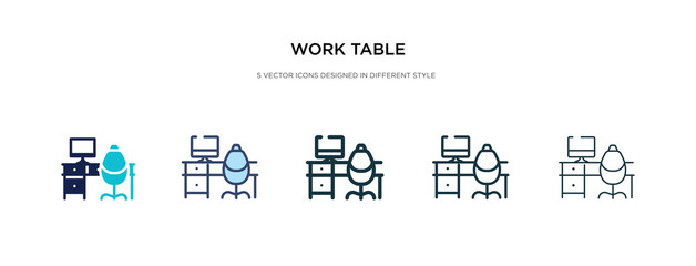 work table icon in different style vector illustration. two colored and black work table vector icons designed in filled, outline, line and stroke style can be used for web, mobile, ui
