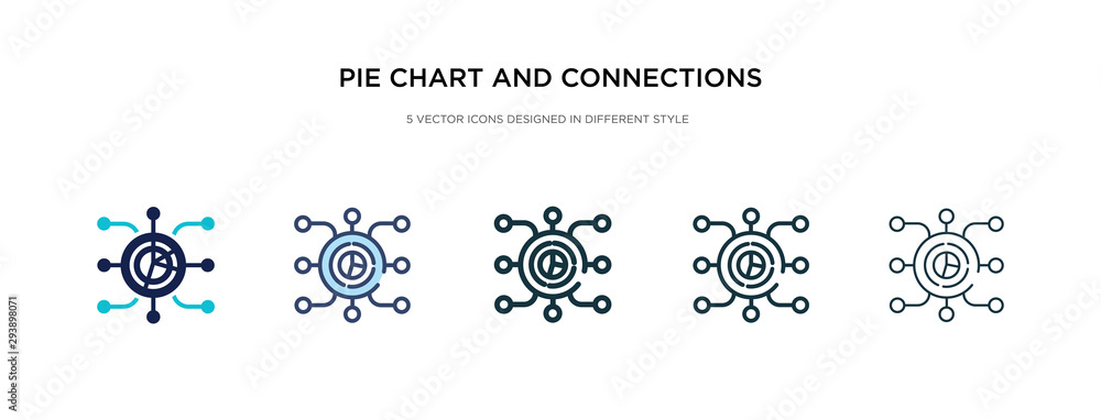 Poster pie chart and connections icon in different style vector illustration. two colored and black pie cha