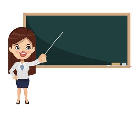 Teacher woman pointing on blackboard to teaching in the classroom.