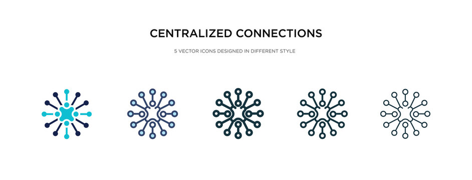 centralized connections icon in different style vector illustration. two colored and black centralized connections vector icons designed in filled, outline, line and stroke style can be used for