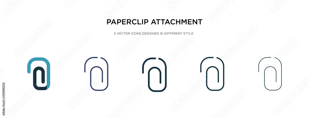 Poster paperclip attachment icon in different style vector illustration. two colored and black paperclip at