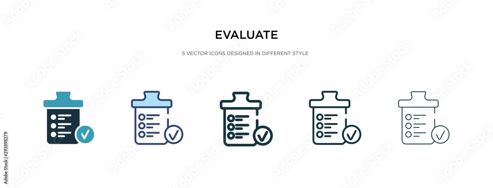 Poster evaluate icon in different style vector illustration. two colored and black evaluate vector icons de