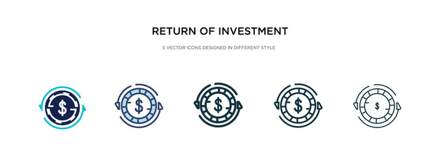 return of investment icon in different style vector illustration. two colored and black return of investment vector icons designed in filled, outline, line and stroke style can be used for web,