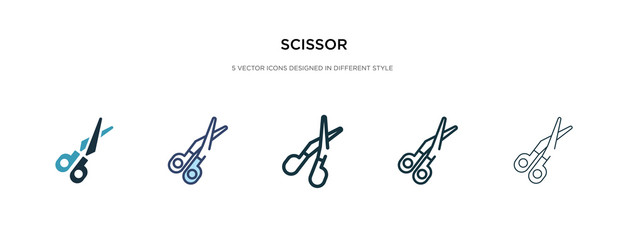 Obraz premium scissor icon in different style vector illustration. two colored and black scissor vector icons designed in filled, outline, line and stroke style can be used for web, mobile, ui