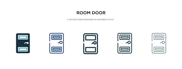 room door icon in different style vector illustration. two colored and black room door vector icons designed in filled, outline, line and stroke style can be used for web, mobile, ui