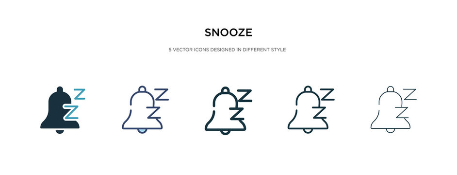 Snooze Icon In Different Style Vector Illustration. Two Colored And Black Snooze Vector Icons Designed In Filled, Outline, Line And Stroke Style Can Be Used For Web, Mobile, Ui