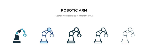 robotic arm icon in different style vector illustration. two colored and black robotic arm vector icons designed in filled, outline, line and stroke style can be used for web, mobile, ui
