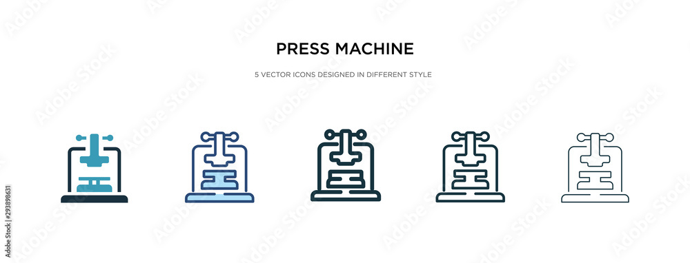 Poster press machine icon in different style vector illustration. two colored and black press machine vecto