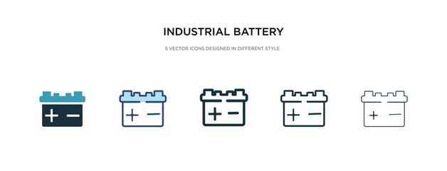 industrial battery icon in different style vector illustration. two colored and black industrial battery vector icons designed in filled, outline, line and stroke style can be used for web, mobile,