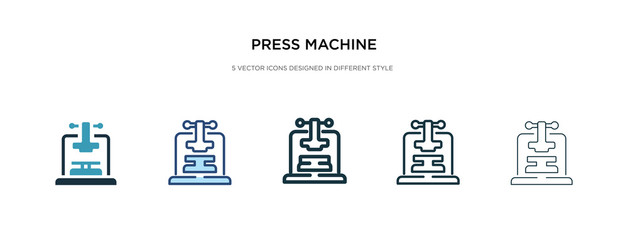 press machine icon in different style vector illustration. two colored and black press machine vector icons designed in filled, outline, line and stroke style can be used for web, mobile, ui