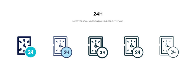 24h icon in different style vector illustration. two colored and black 24h vector icons designed in filled, outline, line and stroke style can be used for web, mobile, ui