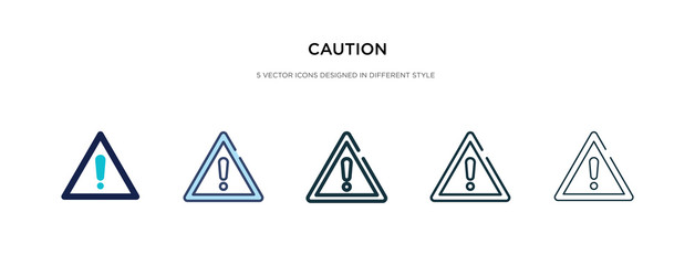 caution icon in different style vector illustration. two colored and black caution vector icons designed in filled, outline, line and stroke style can be used for web, mobile, ui