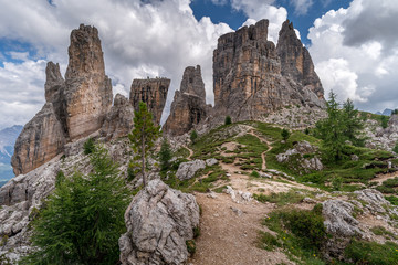 Fototapeta na wymiar The road to the Cinque Torri peaks at the dolomites alps in Italy.