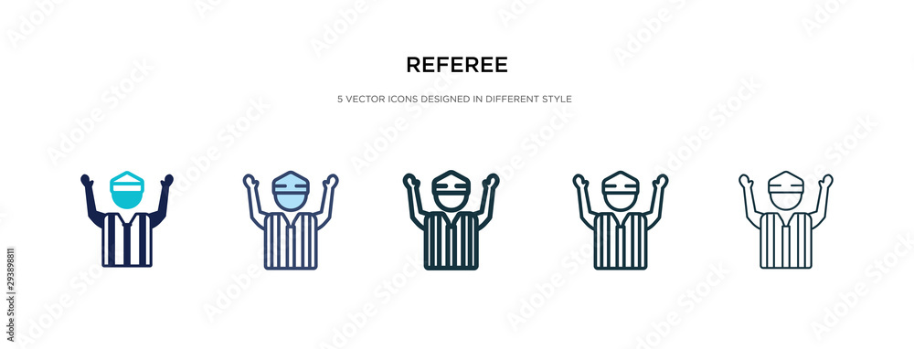 Poster referee icon in different style vector illustration. two colored and black referee vector icons desi
