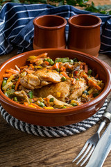 Fried chicken fillet with vegetables.