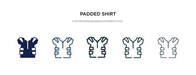 padded shirt icon in different style vector illustration. two colored and black padded shirt vector icons designed in filled, outline, line and stroke style can be used for web, mobile, ui