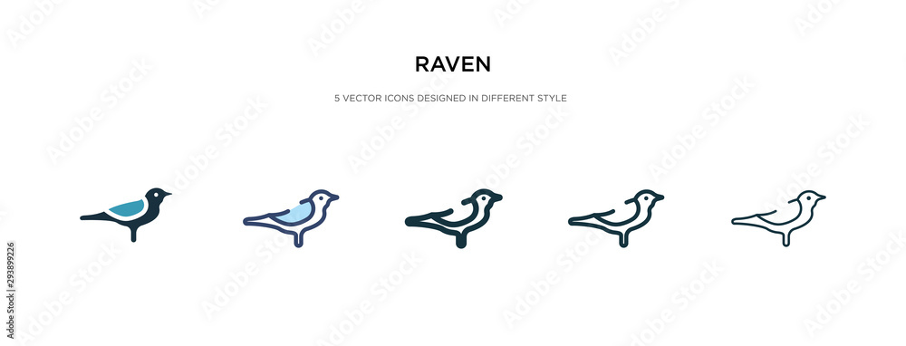 Poster raven icon in different style vector illustration. two colored and black raven vector icons designed