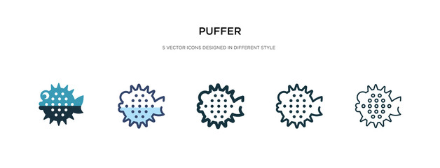 puffer icon in different style vector illustration. two colored and black puffer vector icons designed in filled, outline, line and stroke style can be used for web, mobile, ui © zaurrahimov