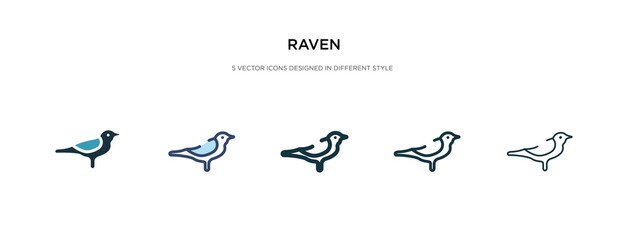 raven icon in different style vector illustration. two colored and black raven vector icons designed in filled, outline, line and stroke style can be used for web, mobile, ui