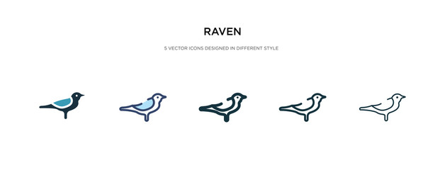 raven icon in different style vector illustration. two colored and black raven vector icons designed in filled, outline, line and stroke style can be used for web, mobile, ui