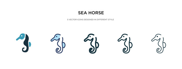 Fototapeta premium sea horse icon in different style vector illustration. two colored and black sea horse vector icons designed in filled, outline, line and stroke style can be used for web, mobile, ui