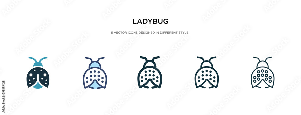 Poster ladybug icon in different style vector illustration. two colored and black ladybug vector icons desi
