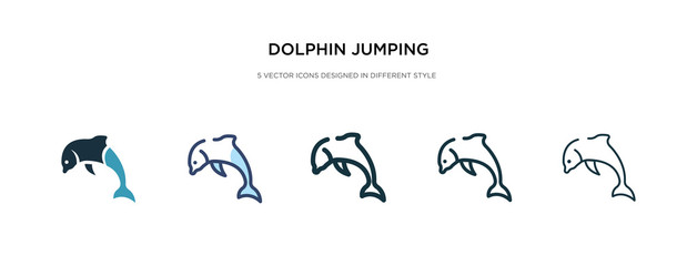 dolphin jumping icon in different style vector illustration. two colored and black dolphin jumping vector icons designed in filled, outline, line and stroke style can be used for web, mobile, ui