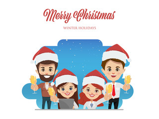 Fototapeta premium Merry christmas and Happy new year office party wearing santa claus hat.