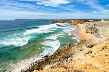 Amazing landscape of Praia do Tonel at Sagres, a popular beach for surfers, Algarve, Portugal