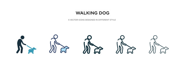 walking dog icon in different style vector illustration. two colored and black walking dog vector icons designed in filled, outline, line and stroke style can be used for web, mobile, ui