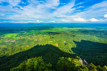 Obraz premium Green Rainforest Mountain View With Blue Sky And Clouds