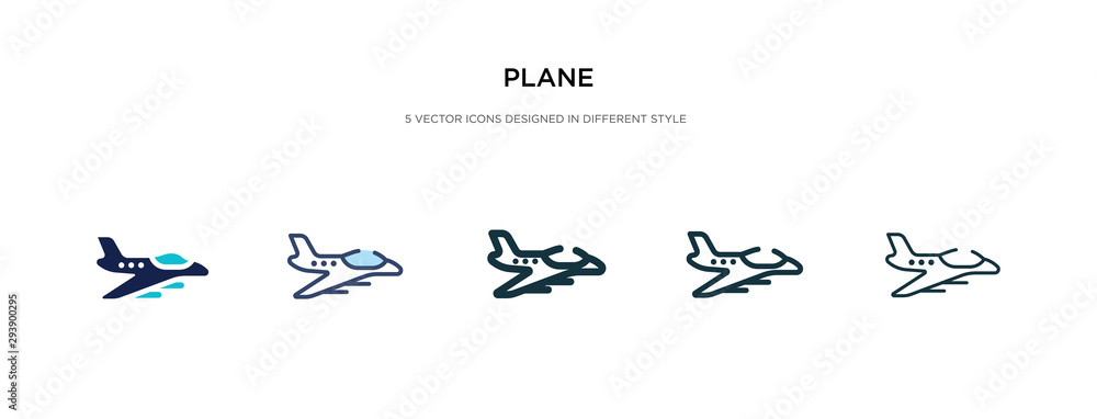 Poster plane icon in different style vector illustration. two colored and black plane vector icons designed