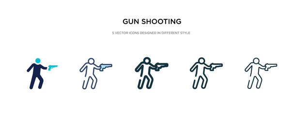 gun shooting icon in different style vector illustration. two colored and black gun shooting vector icons designed in filled, outline, line and stroke style can be used for web, mobile, ui