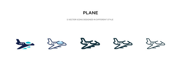 plane icon in different style vector illustration. two colored and black plane vector icons designed in filled, outline, line and stroke style can be used for web, mobile, ui