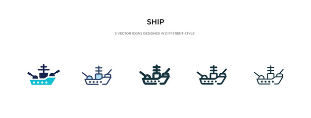 ship icon in different style vector illustration. two colored and black ship vector icons designed in filled, outline, line and stroke style can be used for web, mobile, ui