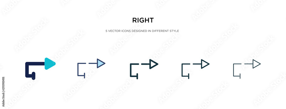 Poster right icon in different style vector illustration. two colored and black right vector icons designed