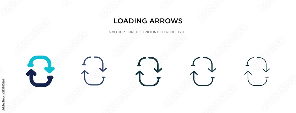 Poster loading arrows icon in different style vector illustration. two colored and black loading arrows vec