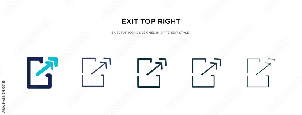 Poster exit top right icon in different style vector illustration. two colored and black exit top right vec