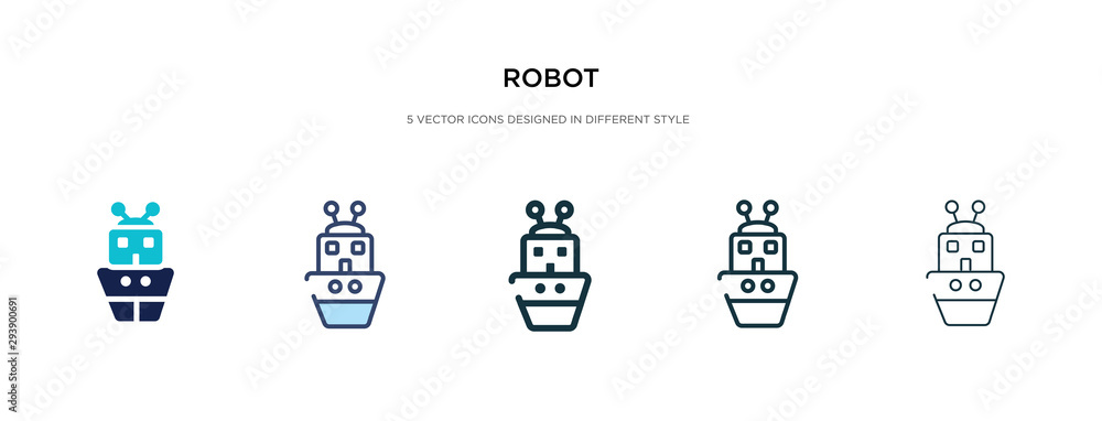 Poster robot icon in different style vector illustration. two colored and black robot vector icons designed